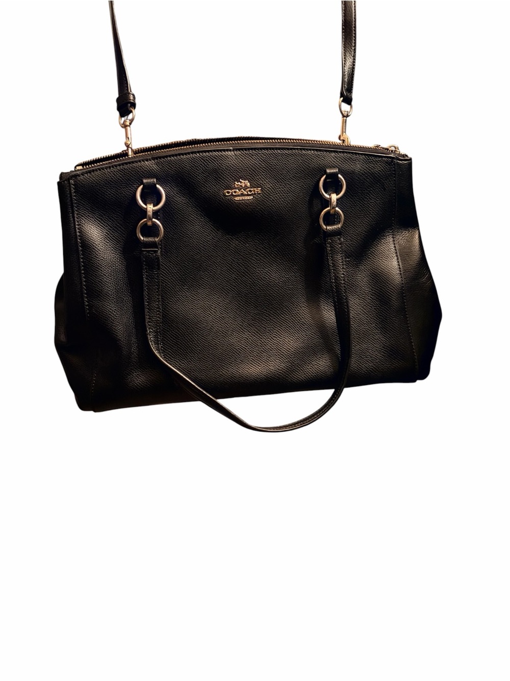 Coach Black Leather Shoulder Bag with Gold Accents